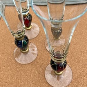 Vintage Pier 1 Carnival Jewel Hand Painted Fluted Champagne Glasses Qty 4